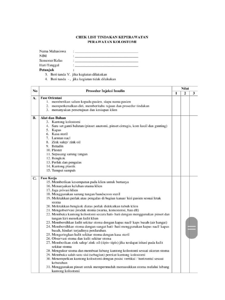 Form Penilaian Colostomy Care - Salin (2) | PDF