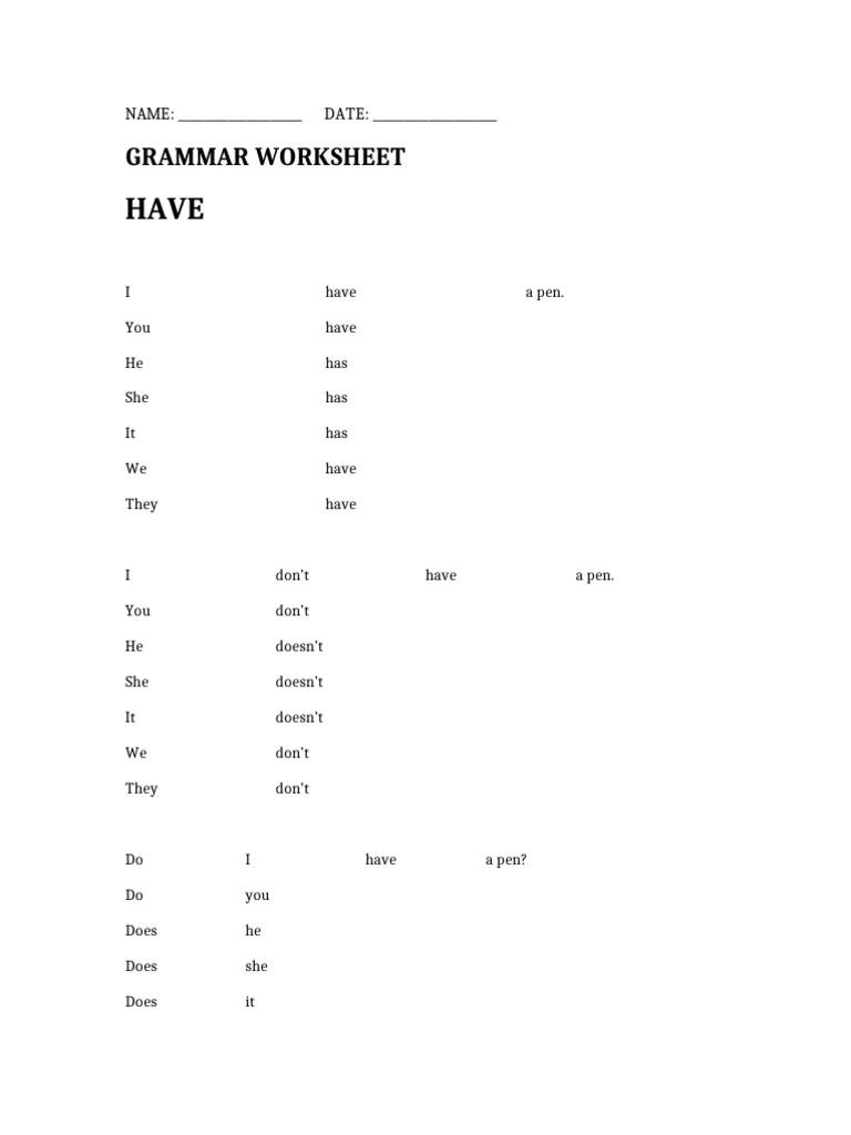 Grammar Worksheet Have Rewritten | PDF