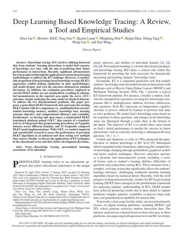 Deep Learning Based Knowledge Tracing a Review a Tool and Empirical ...