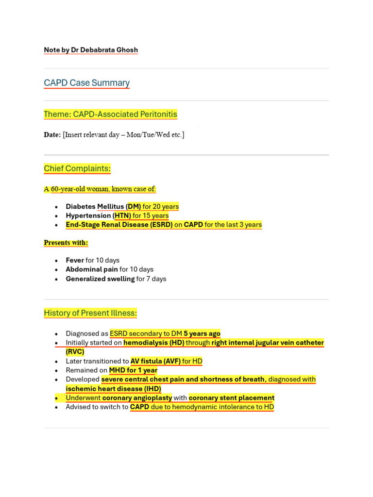 CAPD Long Case Exam | PDF | Clinical Medicine | Medical Specialties