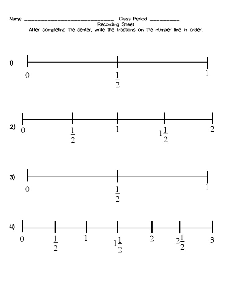 recording sheet fraction decimal number line