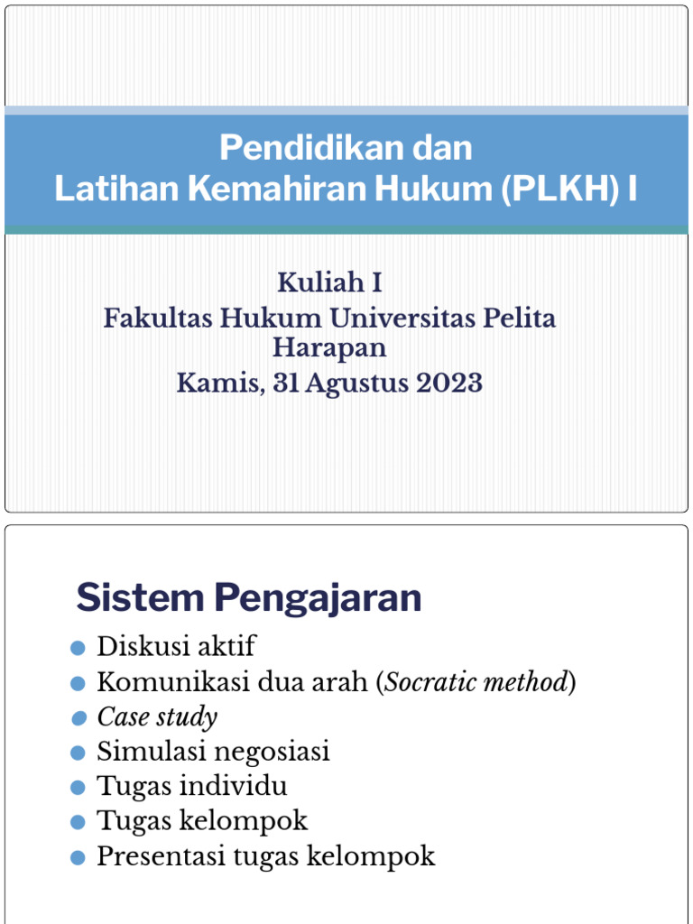 PLKH I - Kuliah 1 - Pengantar (31 Aug 2023).Pptx | PDF