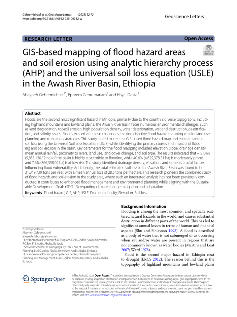 GIS-based mapping of flood hazard areas and soil erosion using analytic ...