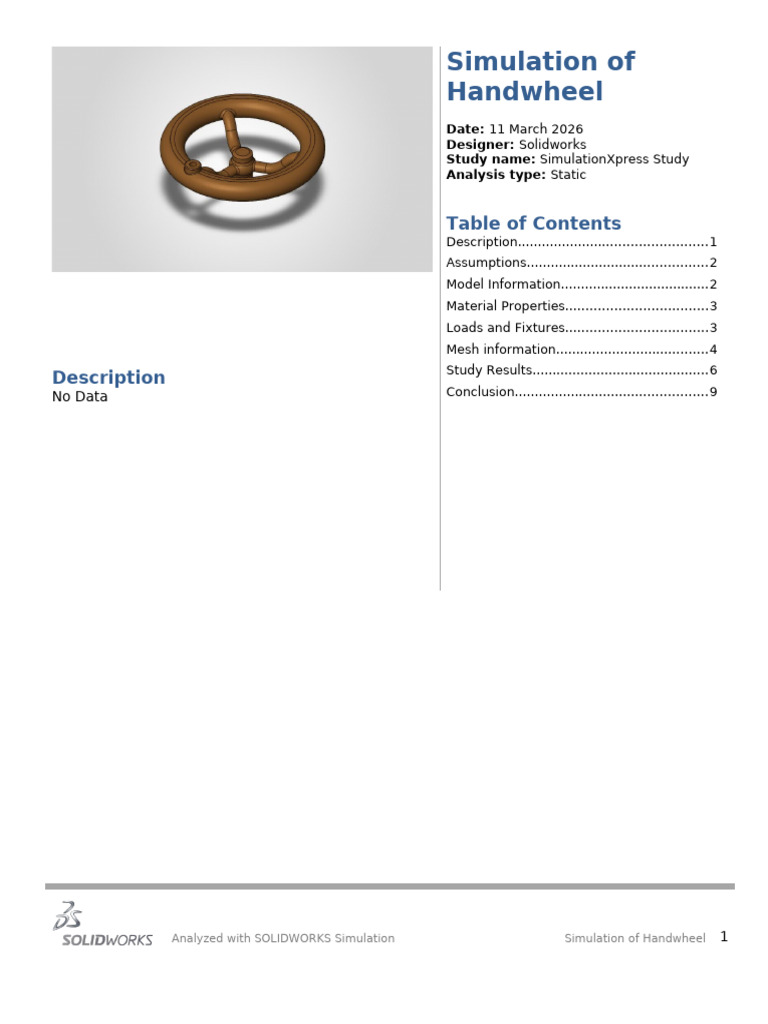 Handwheel SimulationXpress Study 1 | PDF | Strength Of Materials ...