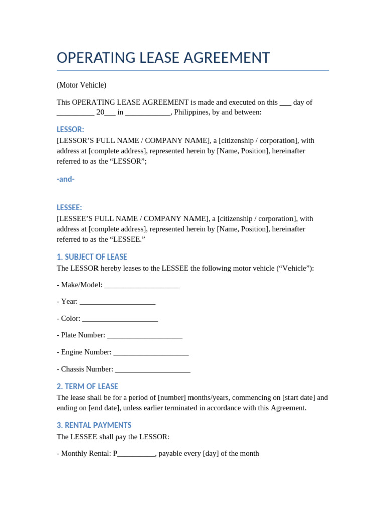Operating_Lease_Agreement_Motor_Vehicle | PDF | Lease | Common Law