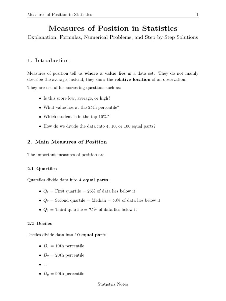 Measures of Position in Statistics | PDF | Percentile | Quartile