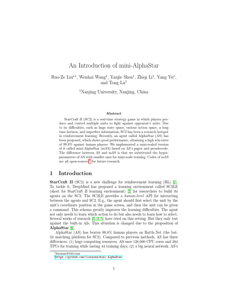 An Introduction of Mini-AlphaStar | PDF | Deep Learning | Machine Learning