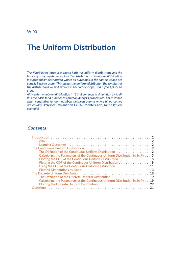 W00 Uniform | PDF | Probability Distribution | Probability Density Function