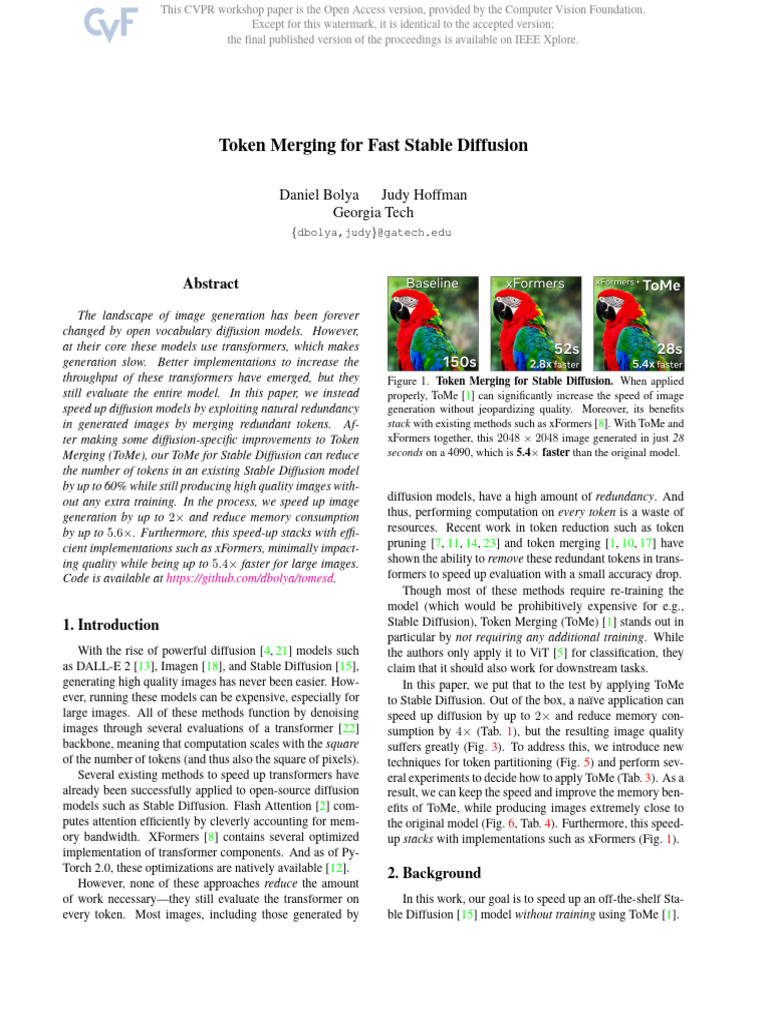CVPRW 2023 Bolya Token Merging for Fast Stable Diffusion Paper | PDF ...