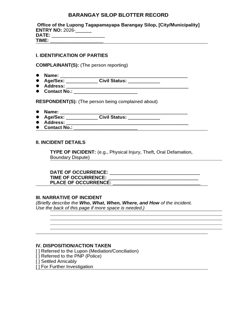 Barangay Silop Blotter Record | PDF