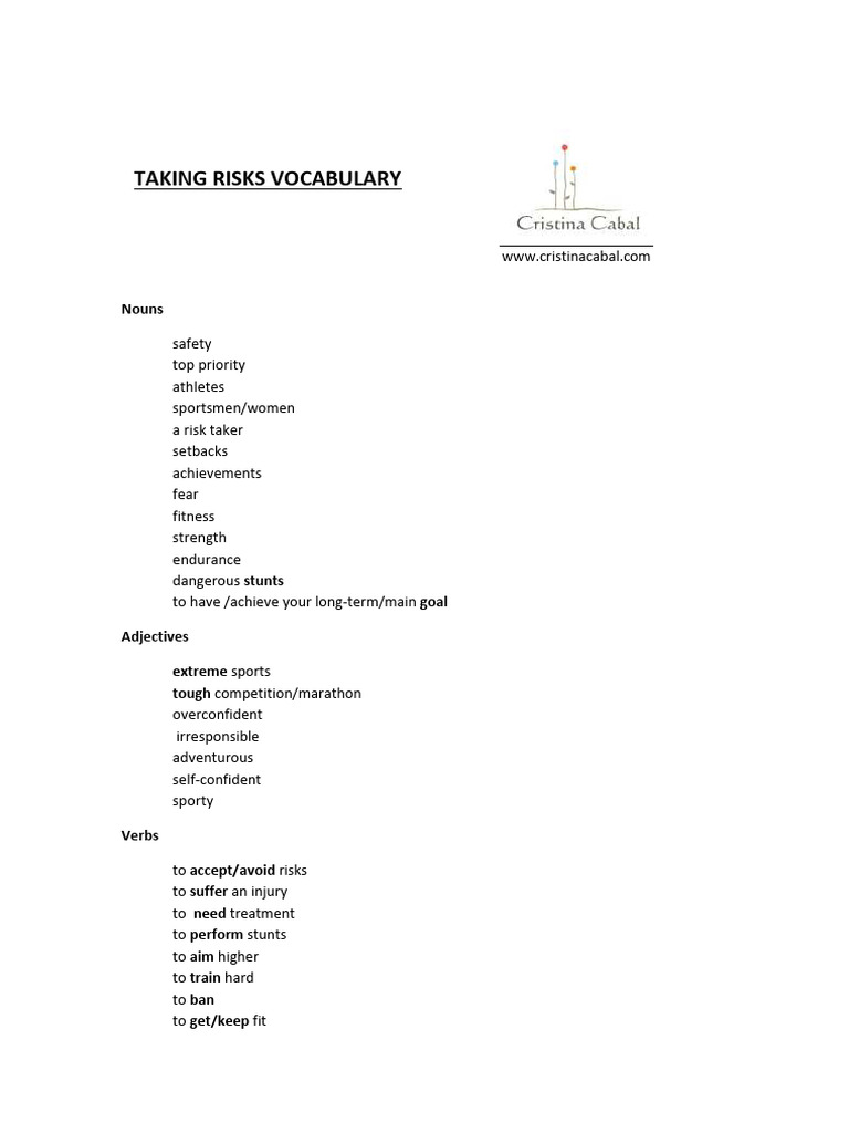 Taking Risks Vocab | PDF
