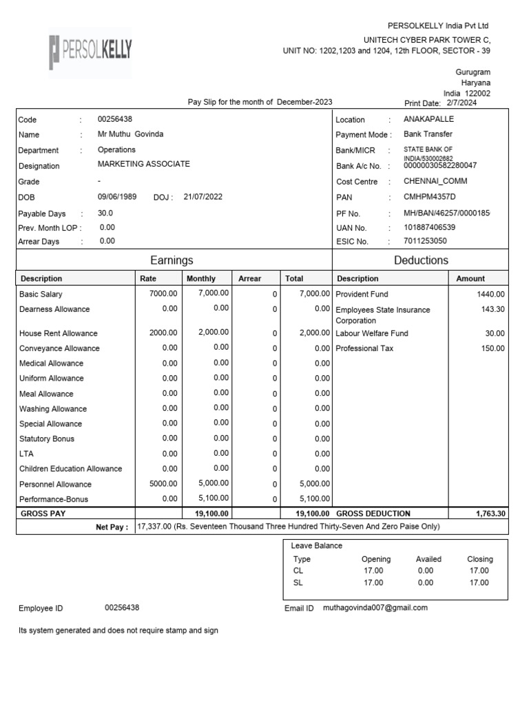 Salary638429298645705520_SalarySlipPrintrpt_722024 | PDF | Employment ...