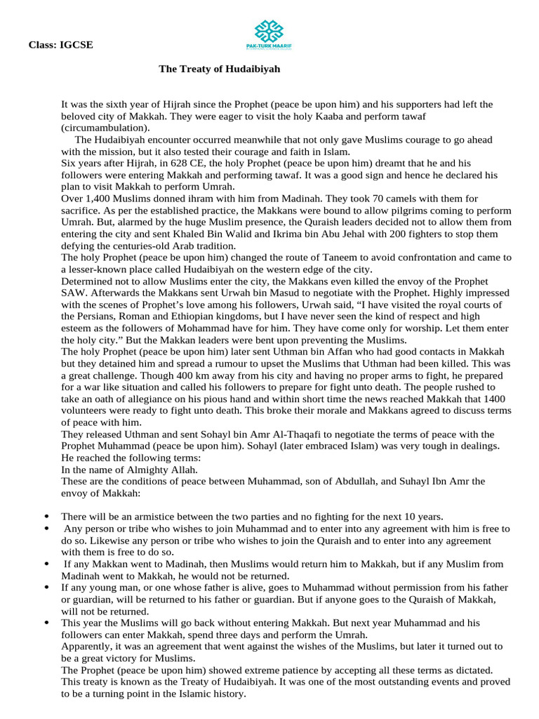 The Treaty of Hudaibiya | PDF | Muhammad | Mecca