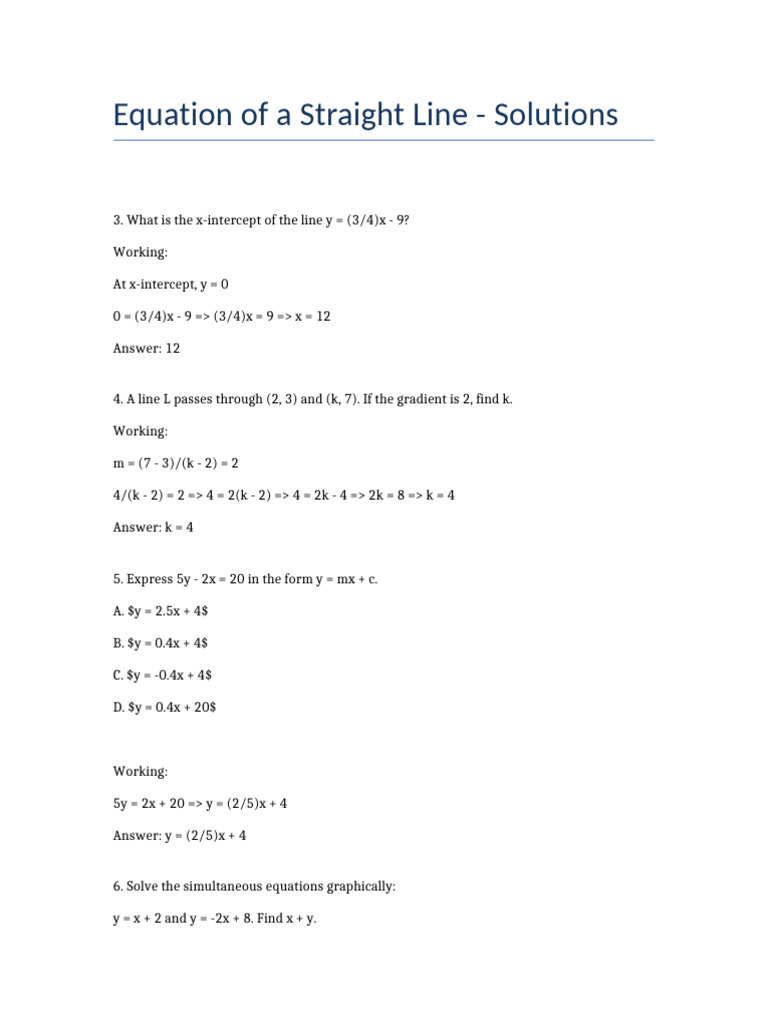 Straight Line Solutions | PDF