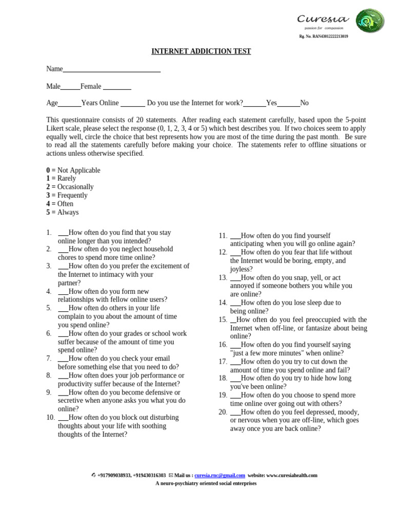 Internet Addiction Test Manual | PDF