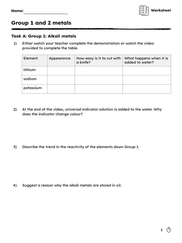 Worksheet | PDF | Materials | Sets Of Chemical Elements