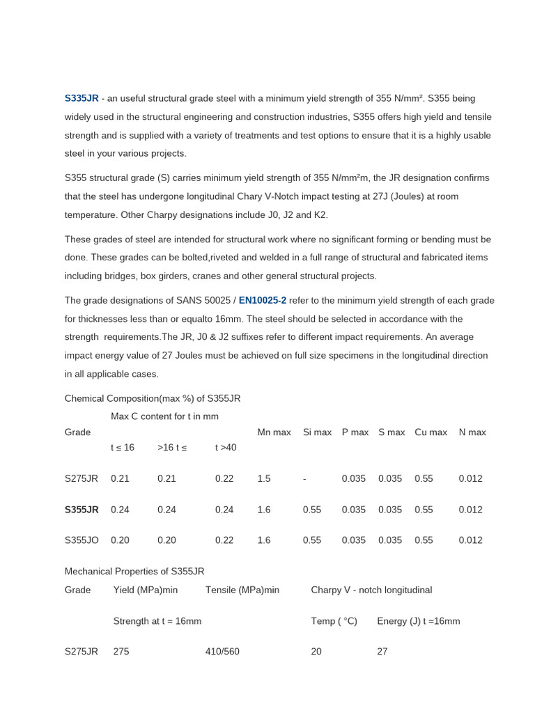 S335JR | PDF | Yield (Engineering) | Materials Science