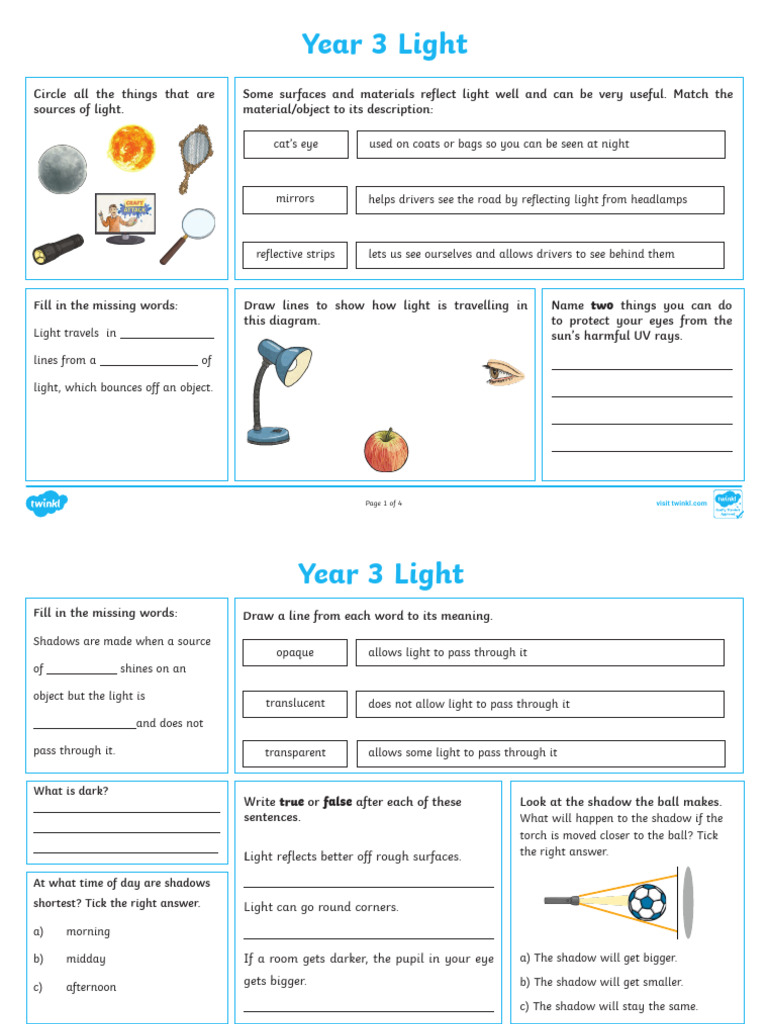 Light Revision Activity Mat | PDF | Light | Shadow