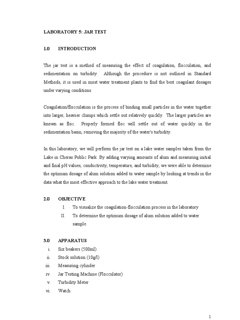 Jar Test Report PDF Water Pollution Physical Sciences