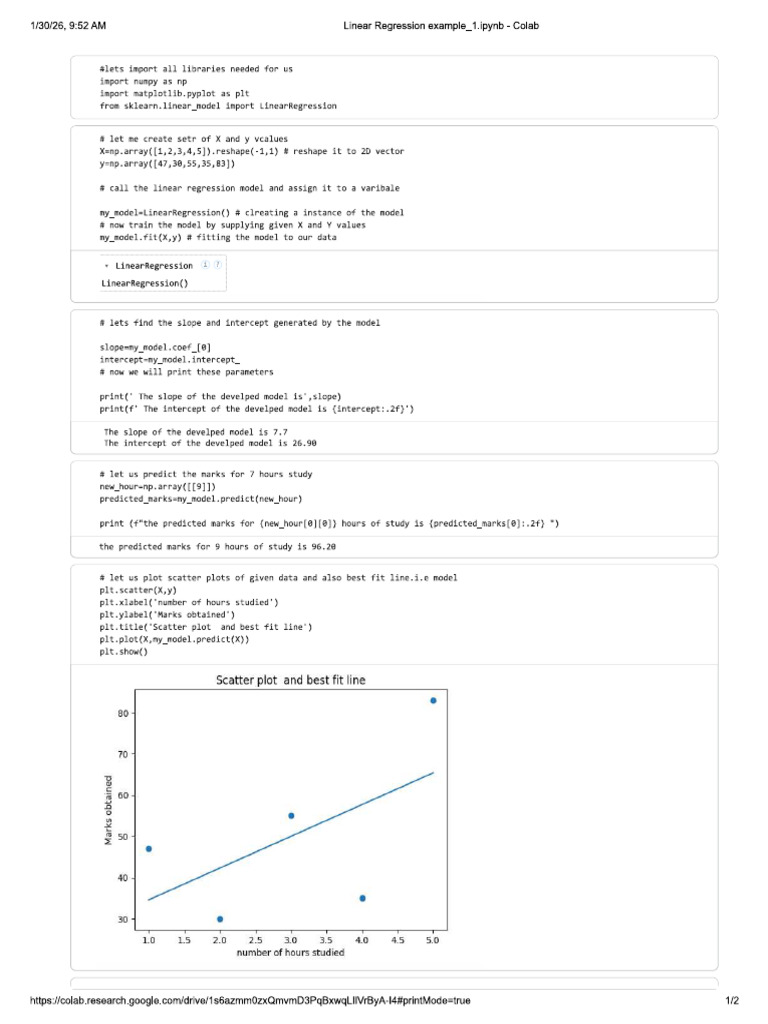 Linear Regression Example 1 | PDF