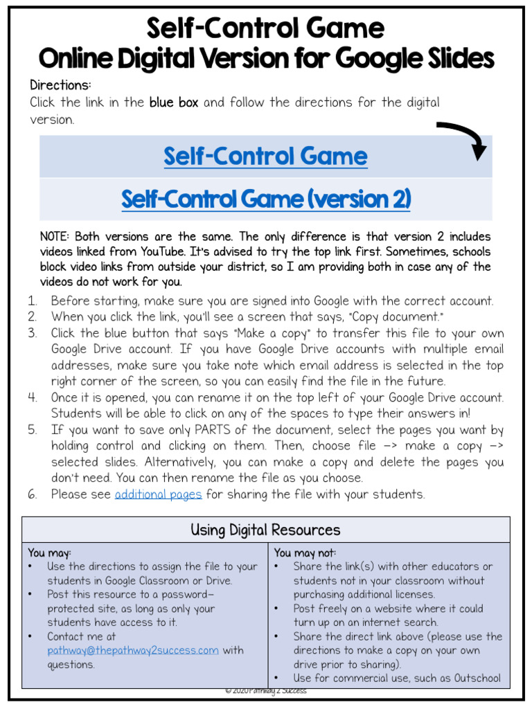 Self Control Game - Digital Directions | PDF | Copyright | Teachers
