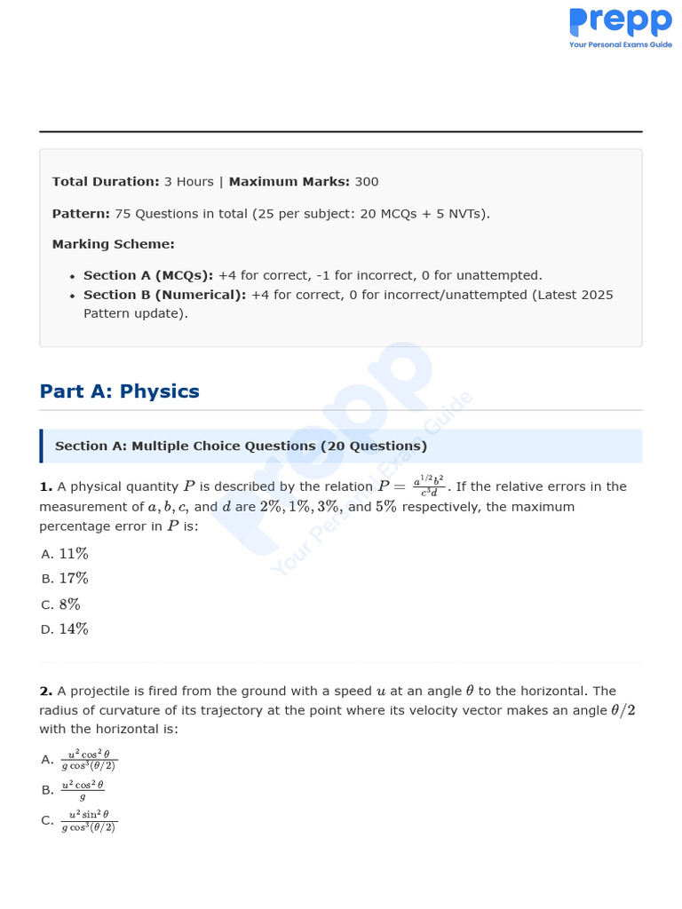 Jee Main Sample Paper 1 1774961596 | PDF | Wavelength | Physics