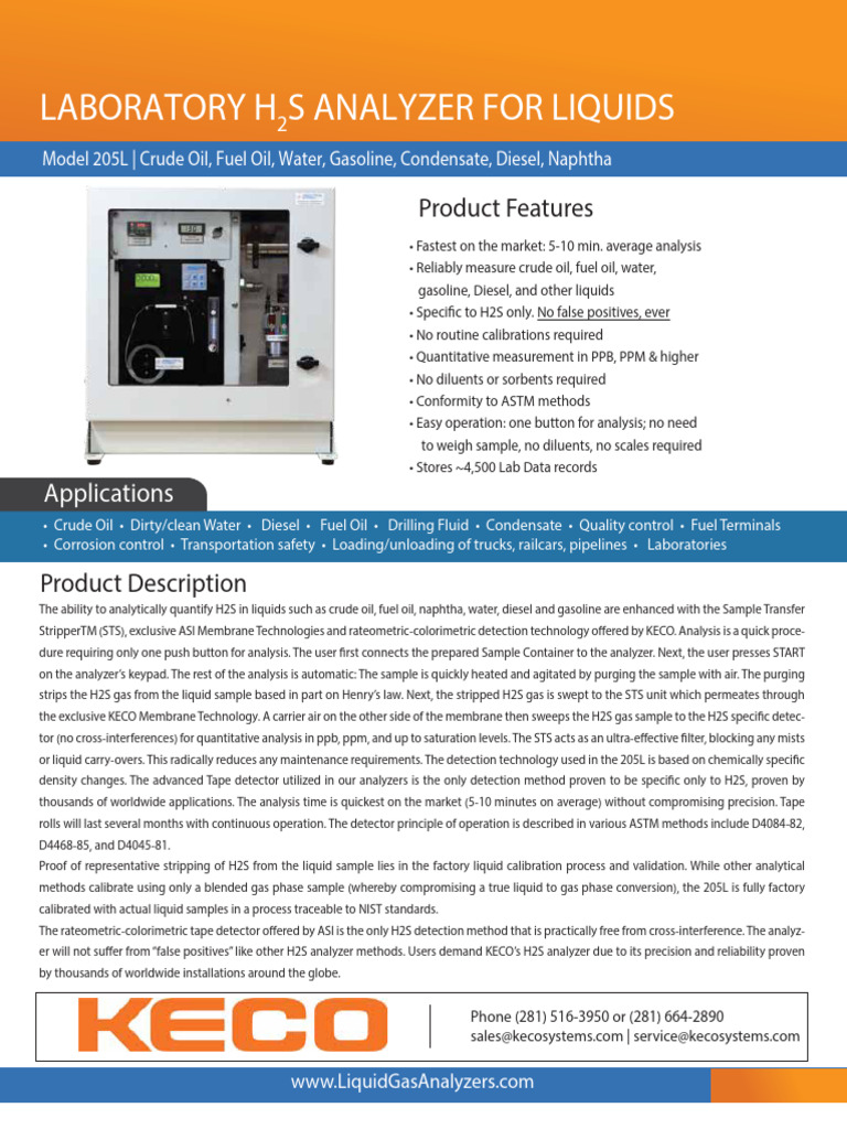 Analyzer 205L Lab H2S in Liquids Analyzer | PDF | Diesel Fuel | Fuel Oil