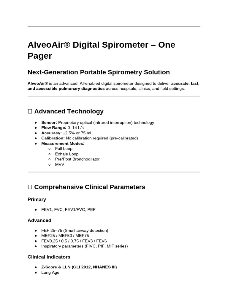 Introduction AlveoAir Spirometer | PDF | Pulmonology | Clinical Medicine