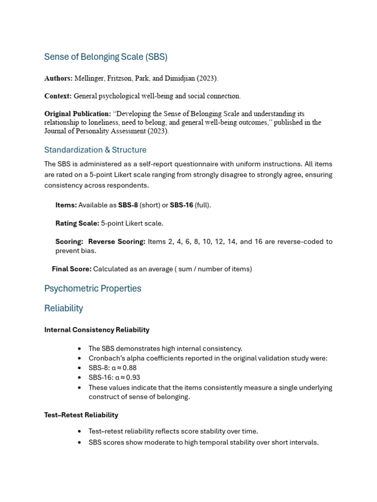 Standardization and Psychometric Properties of Scales | PDF ...