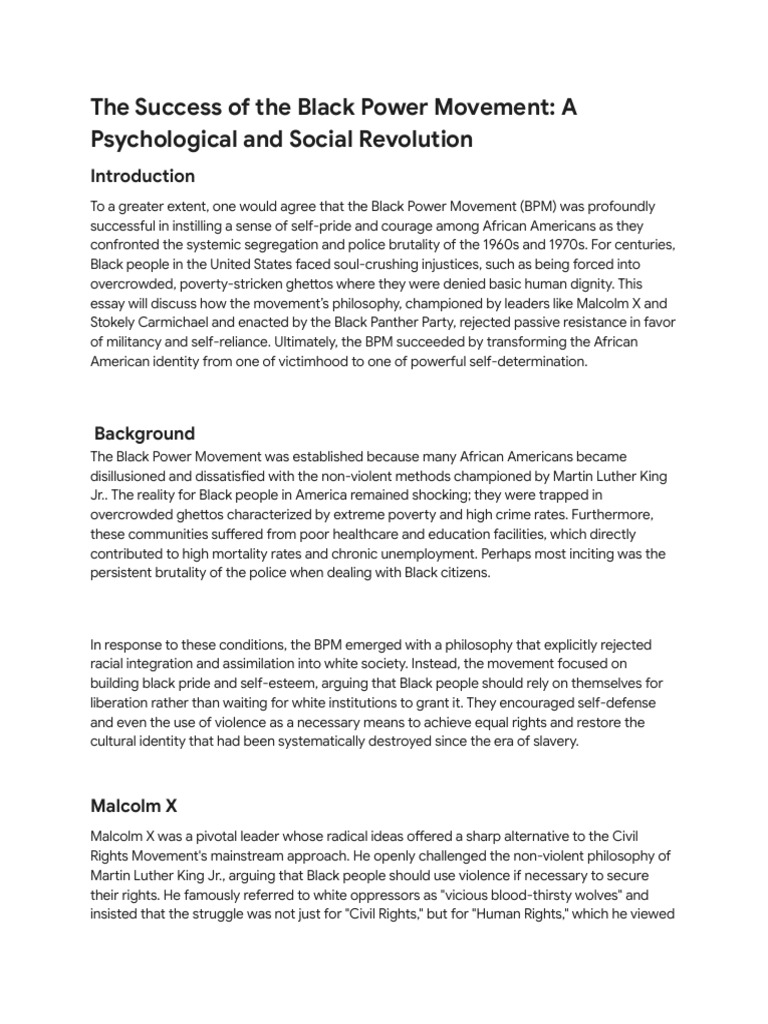 Black Power Movement Essay Structure | PDF | Black Power | Politics And ...