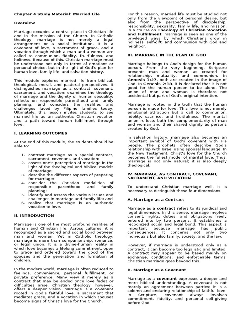 20260321 Theology of Vocation Study Material 4 Married Life | PDF ...