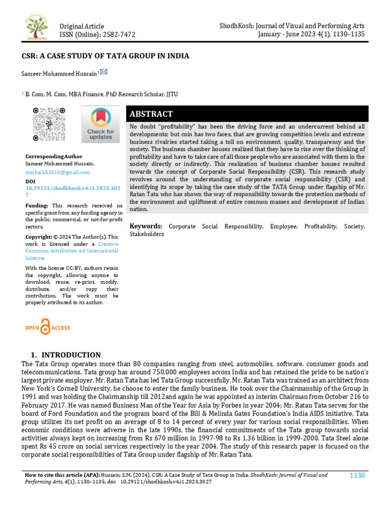 Csr a Case Study of Tata Group in India | PDF | Corporate Social ...