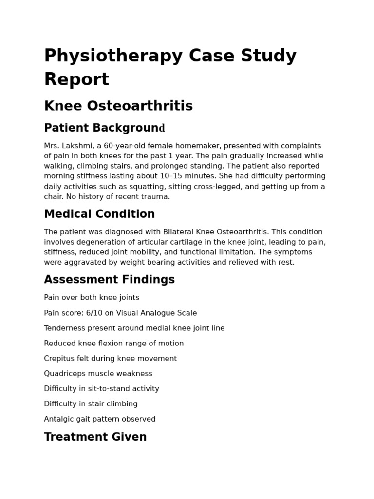 Physiotherapy Case Study Report (1) | PDF