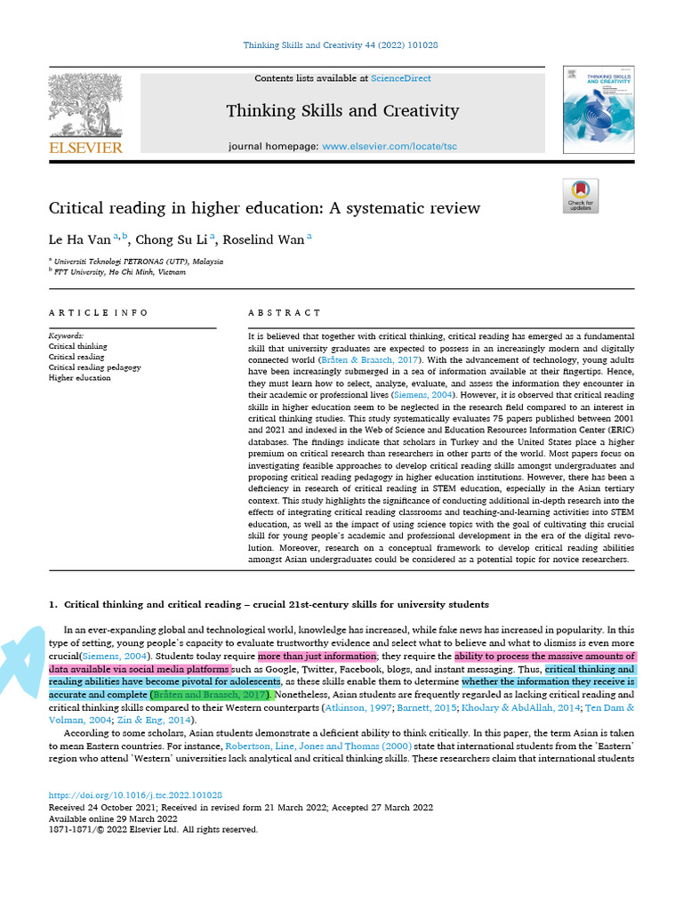 IMPCritical Reading in Higher Education | PDF | Critical Thinking ...