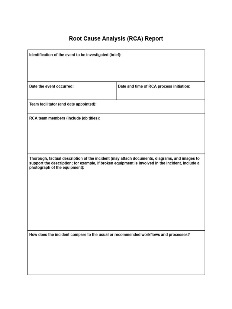 Root Cause Analysis RCA Report Template | PDF