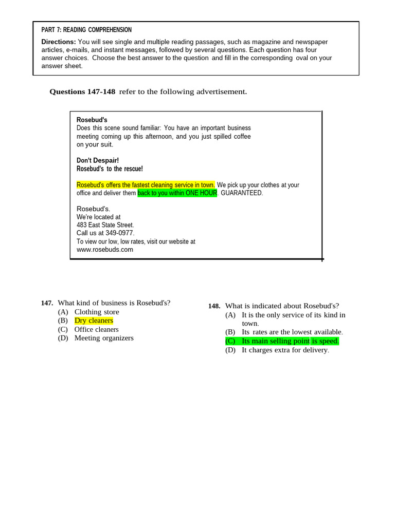 TEST 4 PART 7_1 | PDF | Lunch | Shirt