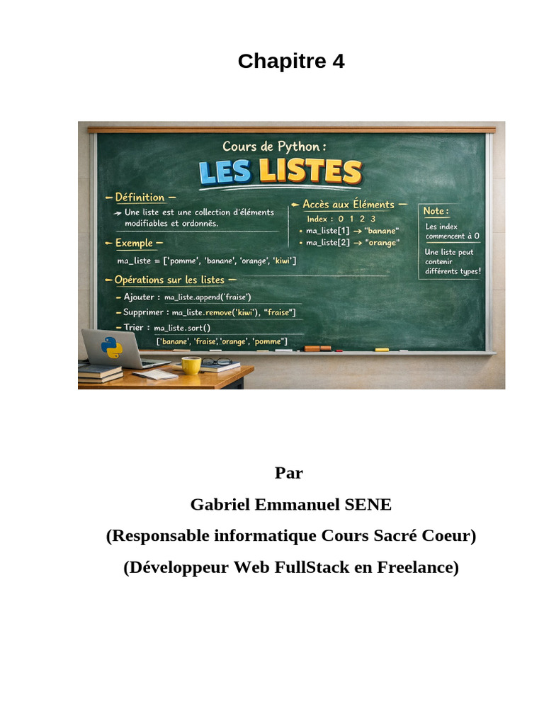 Chapitre 4 Listes Complet | PDF | Python (Langage de programmation ...