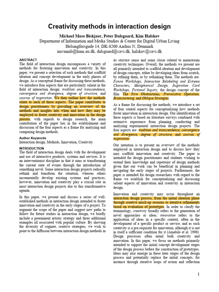 Creativity Methods in Interaction Design | PDF | Creativity | Innovation