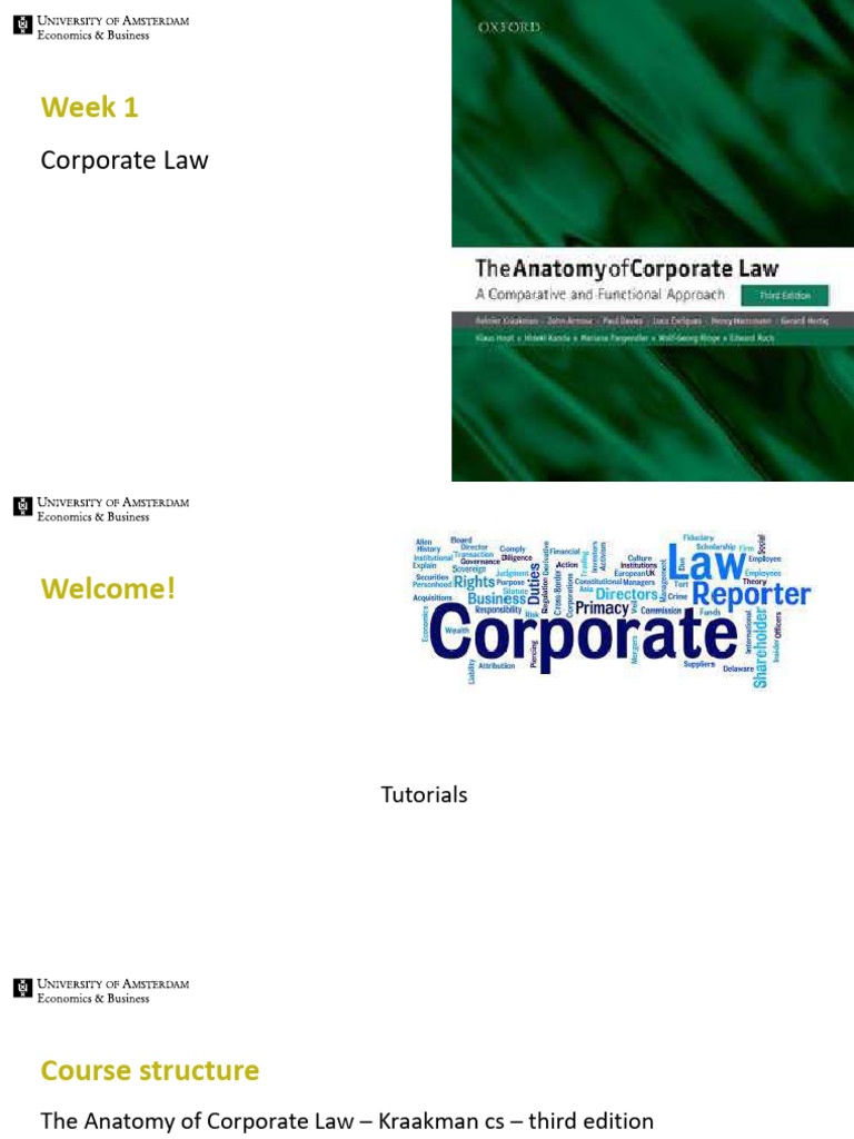 Tutorial Slides Week 1 - 2026 | PDF | Corporations | Corporate Law