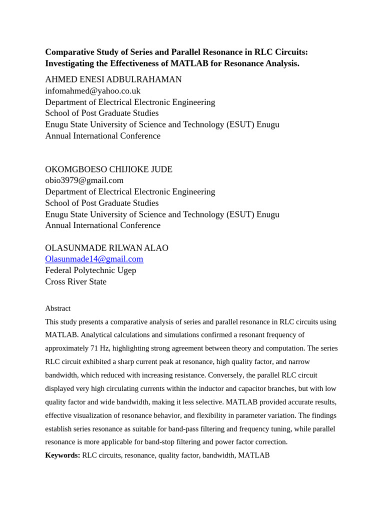 Comparative Study of Series and Parallel Resonance in RLC Circuits ...