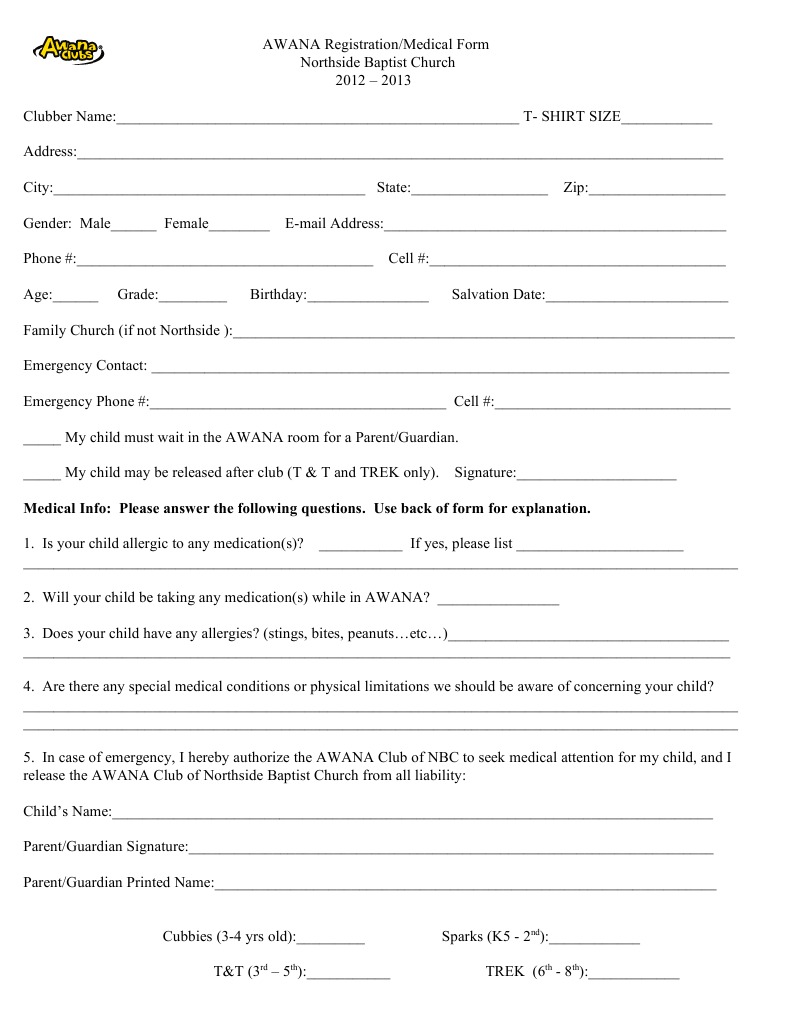 AWANA Registration Form 2012-2013 | PDF | Finance & Money Management