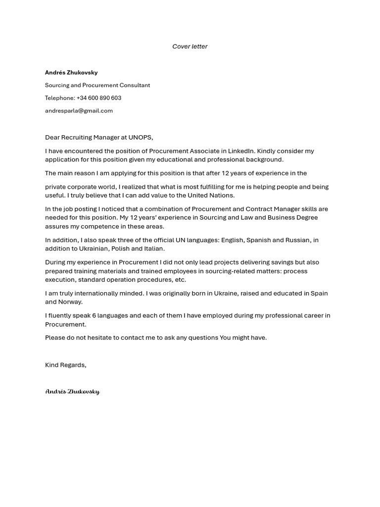 Cover Letter - UNOPS | PDF