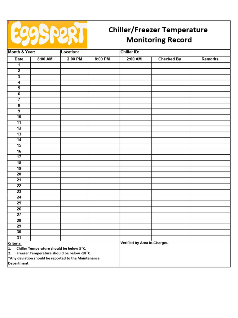 Chiller & Freezer Temperature Record | PDF