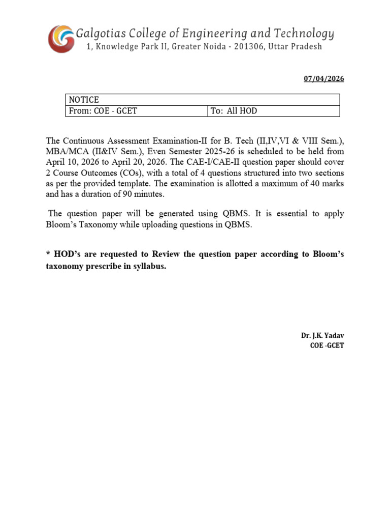 Question Paper Notice CAE II | PDF