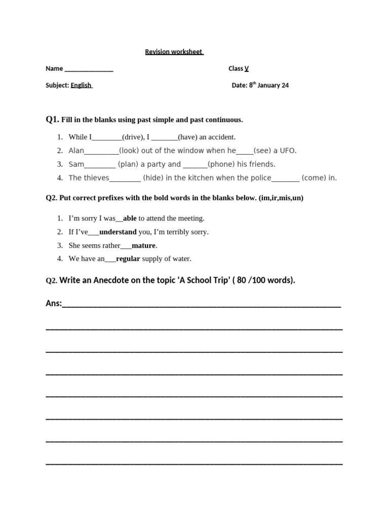 Cp3 Revision Worksheet Class V | PDF | Chess Theory | Chess Openings