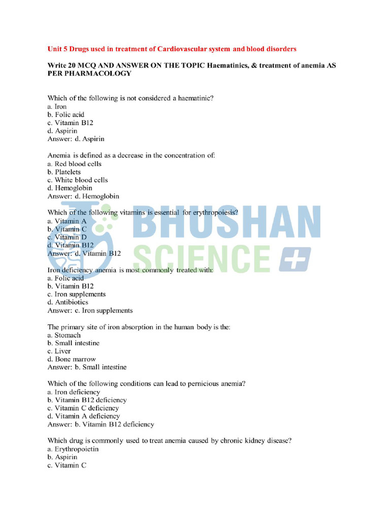 Unit 5 Drugs used in treatment of Cardiovascular s_23505742 | PDF