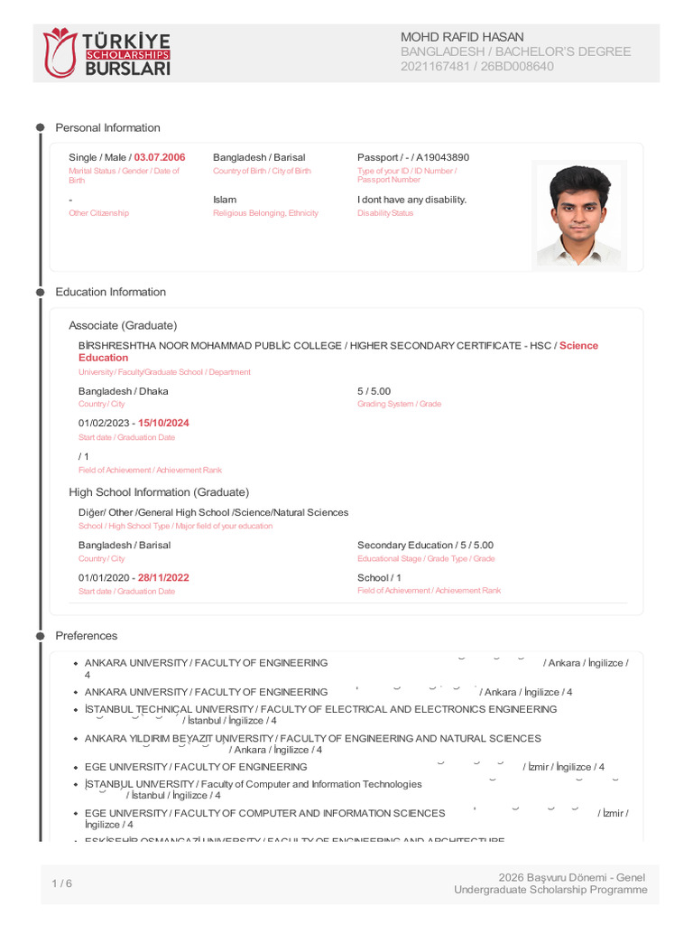 Turkish Burslari Application Form | PDF | Engineering