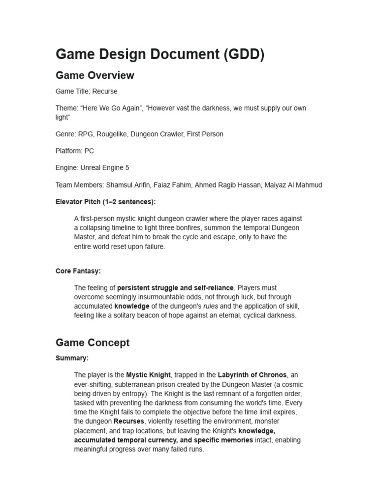 Game Design Document for Recurse.docx | PDF