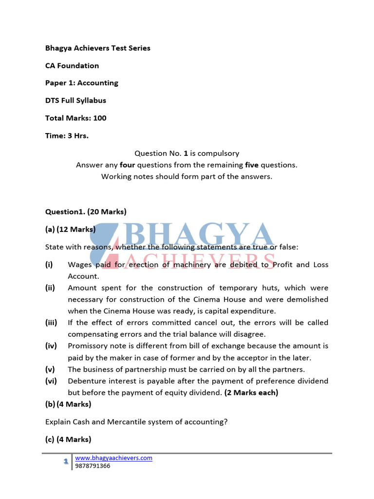 1770895203Accounting DTs Full Syllabus Test 1 CA Foundation (1) | PDF