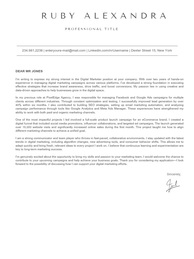 Ruby Alexandra Cover Letter | PDF | Digital Marketing | Marketing